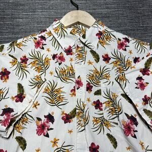 Primitive Shirt Men's Large White Beige Floral Short Sleeve Button Up Hawaiian